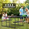 imageGiantex Picnic Table Bench Set for 48 Person Round 37 Outdoor Dining Table wUmbrella Hole HDPE Tabletop Metal Frame Patio Furniture Set for Backyard Porch Lawn 1400lb Capacity GrayRoundBlack