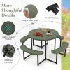 imageGiantex Picnic Table Bench Set for 48 Person Round 37 Outdoor Dining Table wUmbrella Hole HDPE Tabletop Metal Frame Patio Furniture Set for Backyard Porch Lawn 1400lb Capacity GrayRoundGreen