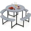 imageGiantex Picnic Table Bench Set for 48 Person Round 37 Outdoor Dining Table wUmbrella Hole HDPE Tabletop Metal Frame Patio Furniture Set for Backyard Porch Lawn 1400lb Capacity GrayRoundGrey