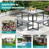 imageGiantex Picnic Table Bench Set for 48 Person Round 37 Outdoor Dining Table wUmbrella Hole HDPE Tabletop Metal Frame Patio Furniture Set for Backyard Porch Lawn 1400lb Capacity GrayRoundGrey