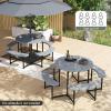 imageGiantex Picnic Table Bench Set for 48 Person Round 37 Outdoor Dining Table wUmbrella Hole HDPE Tabletop Metal Frame Patio Furniture Set for Backyard Porch Lawn 1400lb Capacity GrayRoundGrey