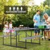 imageGiantex Picnic Table Bench Set for 48 Person Round 37 Outdoor Dining Table wUmbrella Hole HDPE Tabletop Metal Frame Patio Furniture Set for Backyard Porch Lawn 1400lb Capacity GrayRoundGrey