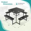 imageGiantex Picnic Table Bench Set for 48 Person Round 37 Outdoor Dining Table wUmbrella Hole HDPE Tabletop Metal Frame Patio Furniture Set for Backyard Porch Lawn 1400lb Capacity GrayRoundBlack