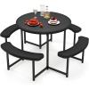 imageGiantex Picnic Table Bench Set for 48 Person Round 37 Outdoor Dining Table wUmbrella Hole HDPE Tabletop Metal Frame Patio Furniture Set for Backyard Porch Lawn 1400lb Capacity GrayRoundBlack