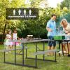 imageGiantex Picnic Table Bench Set for 48 Person Round 37 Outdoor Dining Table wUmbrella Hole HDPE Tabletop Metal Frame Patio Furniture Set for Backyard Porch Lawn 1400lb Capacity GrayRoundGreen