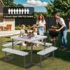 imageGiantex Picnic Table Bench Set for 48 Person Round 37 Outdoor Dining Table wUmbrella Hole HDPE Tabletop Metal Frame Patio Furniture Set for Backyard Porch Lawn 1400lb Capacity GrayRoundGrey