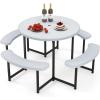 imageGiantex Picnic Table Bench Set for 48 Person Round 37 Outdoor Dining Table wUmbrella Hole HDPE Tabletop Metal Frame Patio Furniture Set for Backyard Porch Lawn 1400lb Capacity GrayRoundWhite