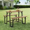 imageGiantex Picnic Table Bench Set for 6 Acacia Wood Outdoor Dining Table Set with 3 Seats 197quot Umbrella Hole 1720 LBS Capacity Heavy Duty Metal Frame for Front Porch Patio Lawn GardenRectangular
