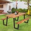 imageGiantex Picnic Table Bench Set for 6 Acacia Wood Outdoor Dining Table Set with 3 Seats 197quot Umbrella Hole 1720 LBS Capacity Heavy Duty Metal Frame for Front Porch Patio Lawn GardenRectangular