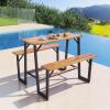 imageGiantex Picnic Table Bench Set for 6 Acacia Wood Outdoor Dining Table Set with 3 Seats 197quot Umbrella Hole 1720 LBS Capacity Heavy Duty Metal Frame for Front Porch Patio Lawn GardenRectangular