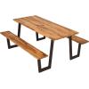 imageGiantex Picnic Table Bench Set for 6 Acacia Wood Outdoor Dining Table Set with 3 Seats 197quot Umbrella Hole 1720 LBS Capacity Heavy Duty Metal Frame for Front Porch Patio Lawn GardenRectangular