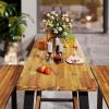 imageGiantex Picnic Table Bench Set for 6 Acacia Wood Outdoor Dining Table Set with 3 Seats 197quot Umbrella Hole 1720 LBS Capacity Heavy Duty Metal Frame for Front Porch Patio Lawn GardenRectangular