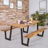 imageGiantex Picnic Table Bench Set for 6 Acacia Wood Outdoor Dining Table Set with 3 Seats 197quot Umbrella Hole 1720 LBS Capacity Heavy Duty Metal Frame for Front Porch Patio Lawn GardenRectangular