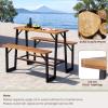 imageGiantex Picnic Table Bench Set for 6 Acacia Wood Outdoor Dining Table Set with 3 Seats 197quot Umbrella Hole 1720 LBS Capacity Heavy Duty Metal Frame for Front Porch Patio Lawn GardenRectangular