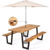 imageGiantex Picnic Table Bench Set for 6 Acacia Wood Outdoor Dining Table Set with 3 Seats 197quot Umbrella Hole 1720 LBS Capacity Heavy Duty Metal Frame for Front Porch Patio Lawn GardenRectangular