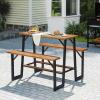 imageGiantex Picnic Table Bench Set for 6 Acacia Wood Outdoor Dining Table Set with 3 Seats 197quot Umbrella Hole 1720 LBS Capacity Heavy Duty Metal Frame for Front Porch Patio Lawn GardenRectangular
