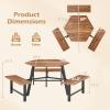 imageGiantex Picnic Table Bench Set for 6 Acacia Wood Outdoor Dining Table Set with 3 Seats 197quot Umbrella Hole 1720 LBS Capacity Heavy Duty Metal Frame for Front Porch Patio Lawn GardenHexagonal