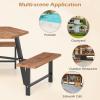 imageGiantex Picnic Table Bench Set for 6 Acacia Wood Outdoor Dining Table Set with 3 Seats 197quot Umbrella Hole 1720 LBS Capacity Heavy Duty Metal Frame for Front Porch Patio Lawn GardenHexagonal