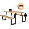 imageGiantex Picnic Table Bench Set with Umbrella Hole Outdoor Dining Table Set 70 Acacia Wood Picnic Beer Table with Metal Frame PatentedRustic