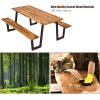 imageGiantex Picnic Table Bench Set with Umbrella Hole Outdoor Dining Table Set 70 Acacia Wood Picnic Beer Table with Metal Frame PatentedRustic