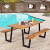 imageGiantex Picnic Table Bench Set with Umbrella Hole Outdoor Dining Table Set 70 Acacia Wood Picnic Beer Table with Metal Frame PatentedRustic