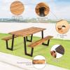 imageGiantex Picnic Table Bench Set with Umbrella Hole Outdoor Dining Table Set 70 Acacia Wood Picnic Beer Table with Metal Frame PatentedRustic