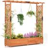imageGiantex Raised Garden Bed with Trellis ampamp Hanging Roof Wood Planter Box with Bottom and Drainage Holes Freestanding Garden Planter for Flower Vegetable Fruit Herb Climbing Vines 77quotx17quotx72quot1
