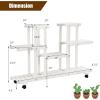 imageGiantex Rolling Flower Rack Wood Plant Stand on Wheels 6 Wood Shelves 12 Pots Bonsai Display Shelf Indoor Outdoor Yard Garden Patio Balcony Living Room Storage Rack Bookshelf Hollow Shelves WhiteWhite
