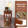 imageGiantex Round End Table Wooden Side Table with Storage Shelf Small Nightstand with Solid Wood Legs 2Tier Accent Table for Living Room Bedroom 2 WalnutWalnut