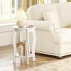 imageGiantex Round End Table Wooden Side Table with Storage Shelf Small Nightstand with Solid Wood Legs 2Tier Accent Table for Living Room Bedroom 2 WalnutWhite