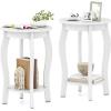 imageGiantex Round End Table Wooden Side Table with Storage Shelf Small Nightstand with Solid Wood Legs 2Tier Accent Table for Living Room Bedroom 2 WalnutWhite