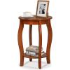 imageGiantex Round End Table Wooden Side Table with Storage Shelf Small Nightstand with Solid Wood Legs 2Tier Accent Table for Living Room Bedroom 2 WalnutWalnut