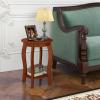 imageGiantex Round End Table Wooden Side Table with Storage Shelf Small Nightstand with Solid Wood Legs 2Tier Accent Table for Living Room Bedroom 2 WalnutWalnut