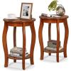 imageGiantex Round End Table Wooden Side Table with Storage Shelf Small Nightstand with Solid Wood Legs 2Tier Accent Table for Living Room Bedroom 2 WalnutWalnut