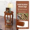 imageGiantex Round End Table Wooden Side Table with Storage Shelf Small Nightstand with Solid Wood Legs 2Tier Accent Table for Living Room Bedroom 2 WalnutWalnut