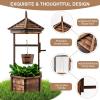 imageGiantex Rustic Wooden Wishing Well Planter with Hanging Bucket Roof Shadow Reinforced Rod Wishing Wells for Outdoors Backyard Patio Garden Outside Decor