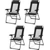 imageGiantex Set of 2 Patio Dining Chairs Folding Lounge Chairs with 7 Level Adjustable Backrest Headrest 300 Lbs Capacity Outdoor Portable Chairs with Metal Frame 2 GrayBlack