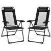 imageGiantex Set of 2 Patio Dining Chairs Folding Lounge Chairs with 7 Level Adjustable Backrest Headrest 300 Lbs Capacity Outdoor Portable Chairs with Metal Frame 2 GrayBlack