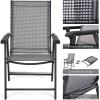 imageGiantex Set of 2 Patio Folding Chairs Outdoor Chairs with Armrest Portable Dining Chairs for Porch Camping Pool Beach Deck Lawn Garden 2Pack Patio Sling Chairs Metal Frame GreyGrey
