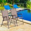 imageGiantex Set of 2 Patio Folding Chairs Outdoor Patio Dining Chairs wArmrest Sling Back Metal Frame Outside Use for Lawn Camping Garden Pool Beach Yard Lounge No Assembly YellowBrown