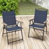 imageGiantex Set of 2 Patio Folding Chairs Outdoor Patio Dining Chairs wArmrest Sling Back Metal Frame Outside Use for Lawn Camping Garden Pool Beach Yard Lounge No Assembly YellowNavy