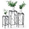 imageGiantex Set of 3 Metal Plant Stand 3 Pieces Flower Pots Display Rack with Vines and Crystal Floral Design Irons Planter Supports End Table for Home Patio Garden Square