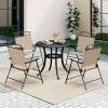 imageGiantex Set of 4 Patio Folding dining chairs for Camping Beach Backyard Deck Portable wArmrest and Metal Frame 4Pack BrownBeige