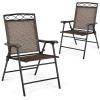 imageGiantex Set of 4 Patio Folding dining chairs for Camping Beach Backyard Deck Portable wArmrest and Metal Frame 4Pack BrownBrown