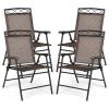 imageGiantex Set of 4 Patio Folding dining chairs for Camping Beach Backyard Deck Portable wArmrest and Metal Frame 4Pack BrownBrown