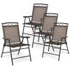 imageGiantex Set of 4 Patio Folding dining chairs for Camping Beach Backyard Deck Portable wArmrest and Metal Frame 4Pack BrownBrown