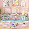 imageGiantex Twin Floor Bed with Door ampamp Fence Kids Wood Montessori Beds with Safety Guardrails Floor Bed Frame for Kids Boys Girls No Box Spring Needed Floor Bed Twin GreyIcy Aqua