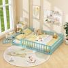 imageGiantex Twin Floor Bed with Door ampamp Fence Kids Wood Montessori Beds with Safety Guardrails Floor Bed Frame for Kids Boys Girls No Box Spring Needed Floor Bed Twin GreyIcy Aqua