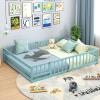 imageGiantex Twin Floor Bed with Door ampamp Fence Kids Wood Montessori Beds with Safety Guardrails Floor Bed Frame for Kids Boys Girls No Box Spring Needed Floor Bed Twin GreyIcy Aqua