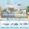 imageGiantex Twin Floor Bed with Door ampamp Fence Kids Wood Montessori Beds with Safety Guardrails Floor Bed Frame for Kids Boys Girls No Box Spring Needed Floor Bed Twin GreyGrey